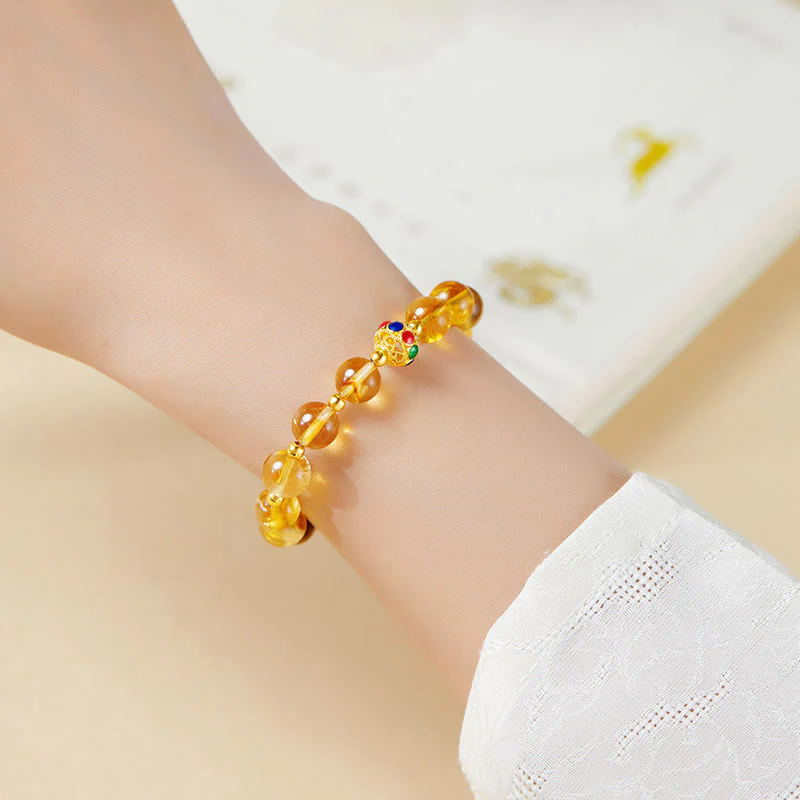 Buddha Stones 925 Sterling Silver Fu Character Citrine Tiger Eye Protection Bracelet