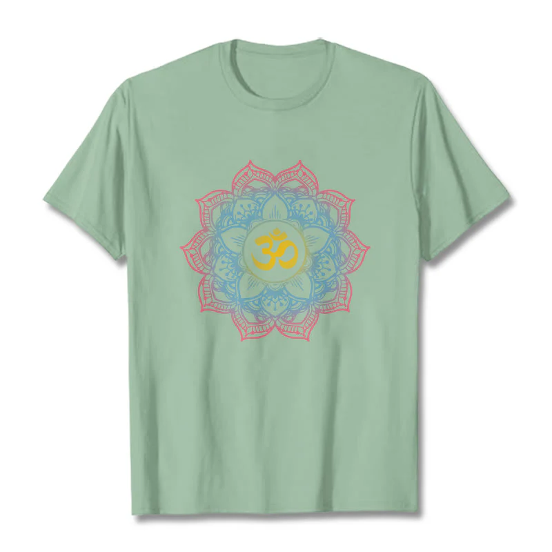 Buddha Stones Lotus-shaped Mandala OM Symbol Design Tee T-shirt