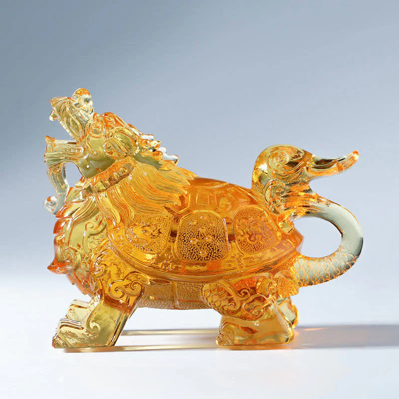 Buddha Stones Feng Shui Dragon Turtle Handmade Liuli Crystal Art Piece Home Office Decoration