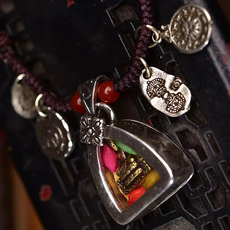 Buddha Stones Tibetan Medicine Buddha Compassion Braided Rope Necklace Pendant