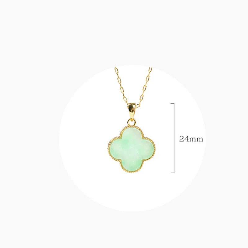 Buddha Stones Four Leaf Clover Jade Pattern Luck Necklace Pendant