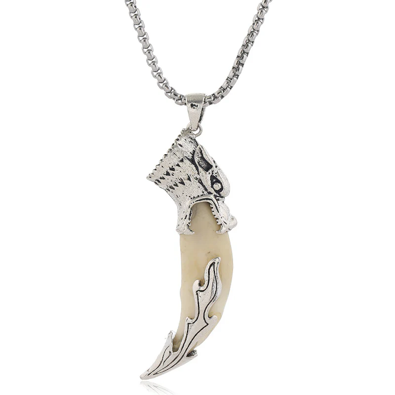 Buddha Stones Imitation Wolf Tooth Titanium Steel Balance Necklace Pendant