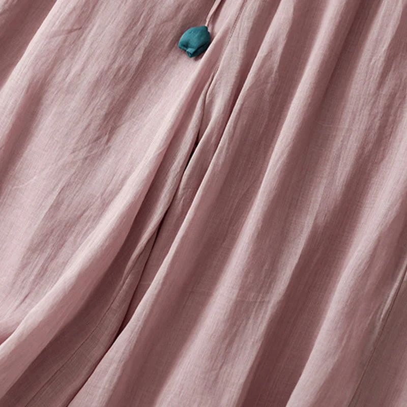 Buddha Stones Simple Design Drawstring Linen Women's Wide Leg Pants With Pockets