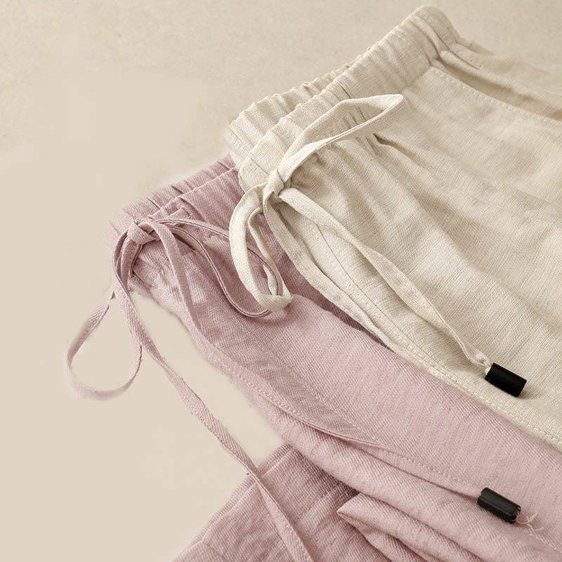 Buddha Stones Summer Drawstring Design Women's Wide Leg Pants With Pockets