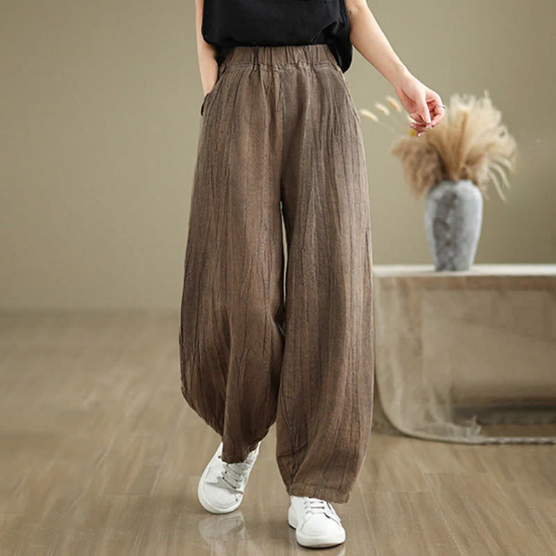 Buddha Stones Casual Plain Women's Cotton Linen Harem Pants With Pockets
