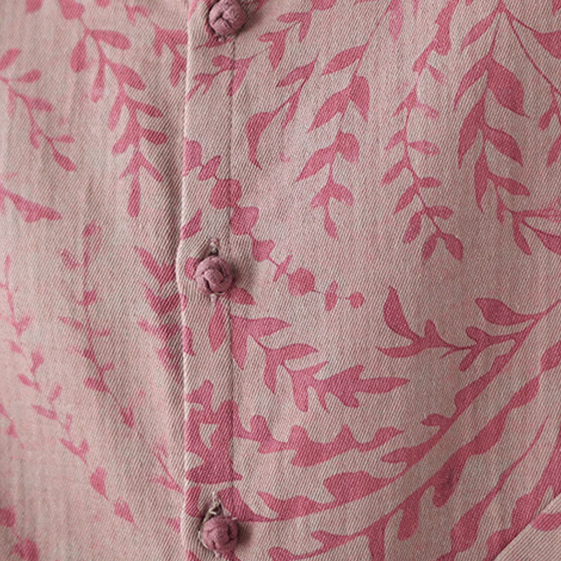 Buddha Stones Leaf Print Women's Cotton Linen Jacket With Pockets