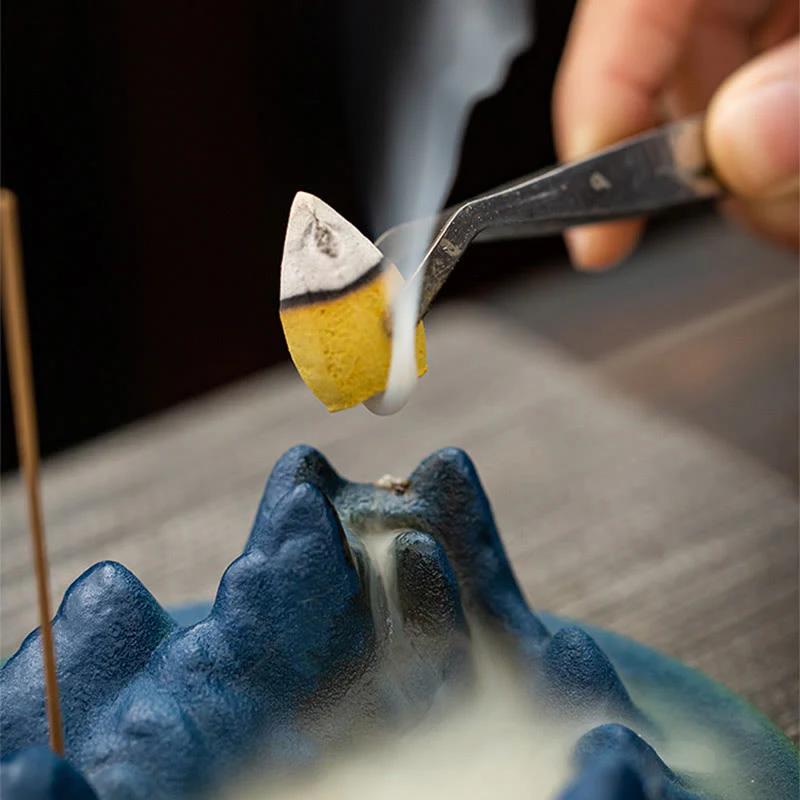 Buddha Stones Creative Mountain River Ceramic Healing Backflow Incense Burner