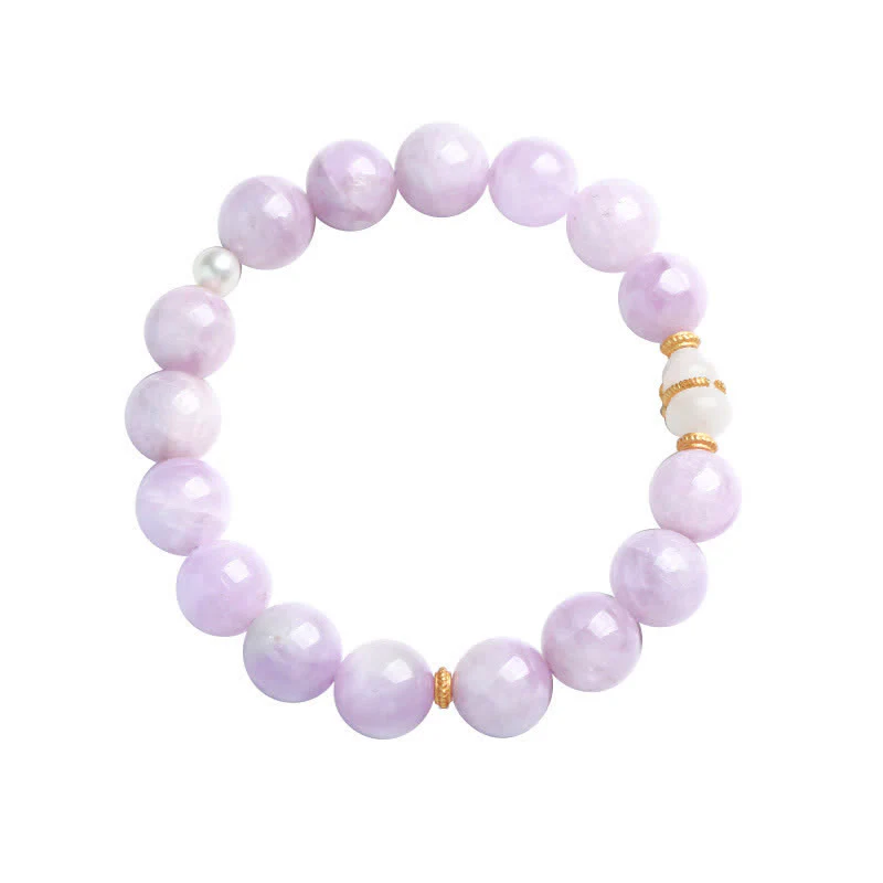 Buddha Stones Kunzite Hetian White Jade Gourd Love Spiritual Growth Bracelet