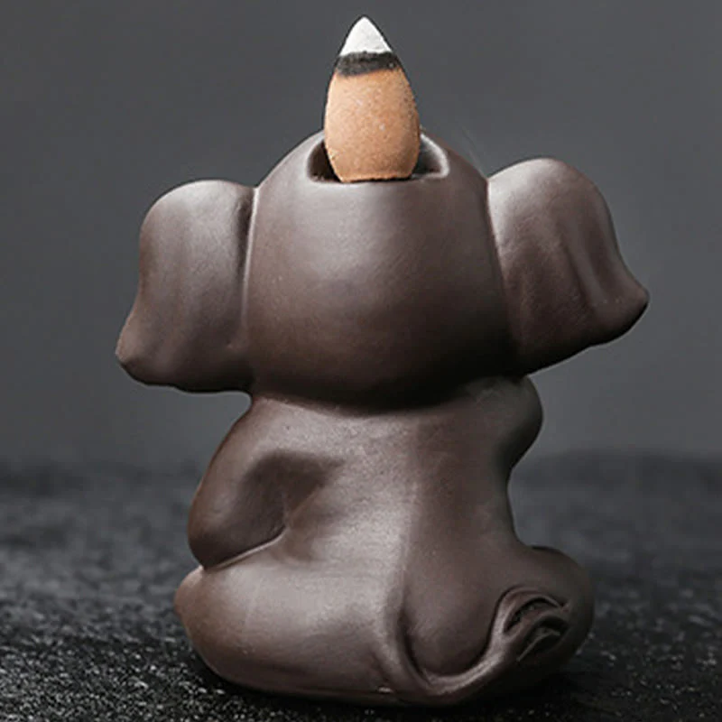 Buddha Stones Cute Elephant Purple Clay Backflow Smoke Fountain Peace Healing Incense Burner Decoration