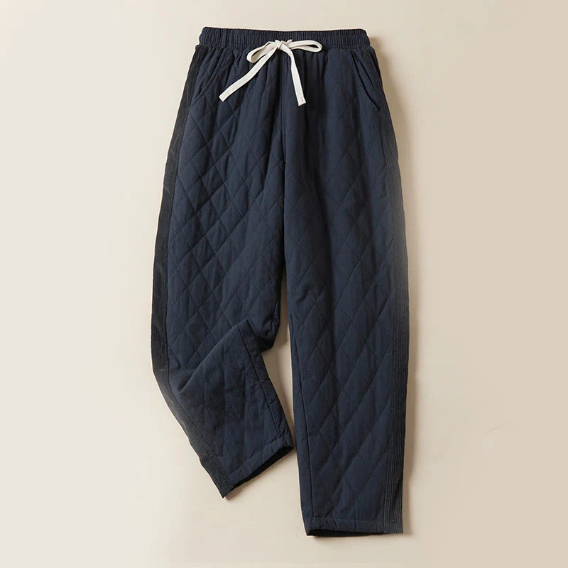 Buddha Stones Diamond Quilted Design Thermal Fleece-Lined Women's Harem Cotton Pants With Pockets