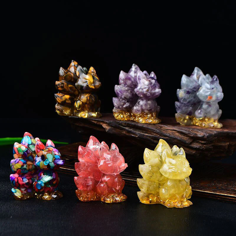 Buddha Stones Natural Various Crystal Strawberry Quartz Amethyst Nine Tailed Fox Protection Home Decoration