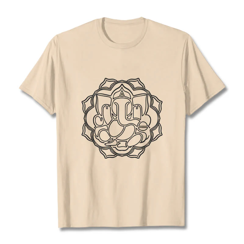 Buddha Stones Casual Mandala Design Ganesha Pattern Cotton Tee T-shirt
