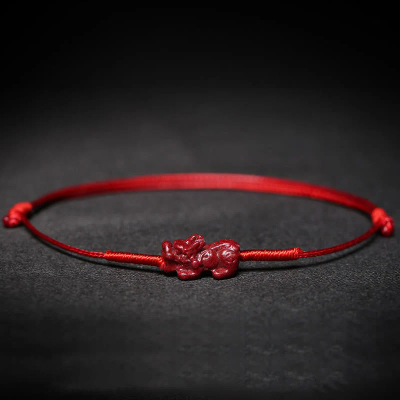 Buddha Stones Handmade Plum Blossom Four Leaf Clover PiXiu Lotus Koi Fish Cinnabar Blessing Braid Bracelet