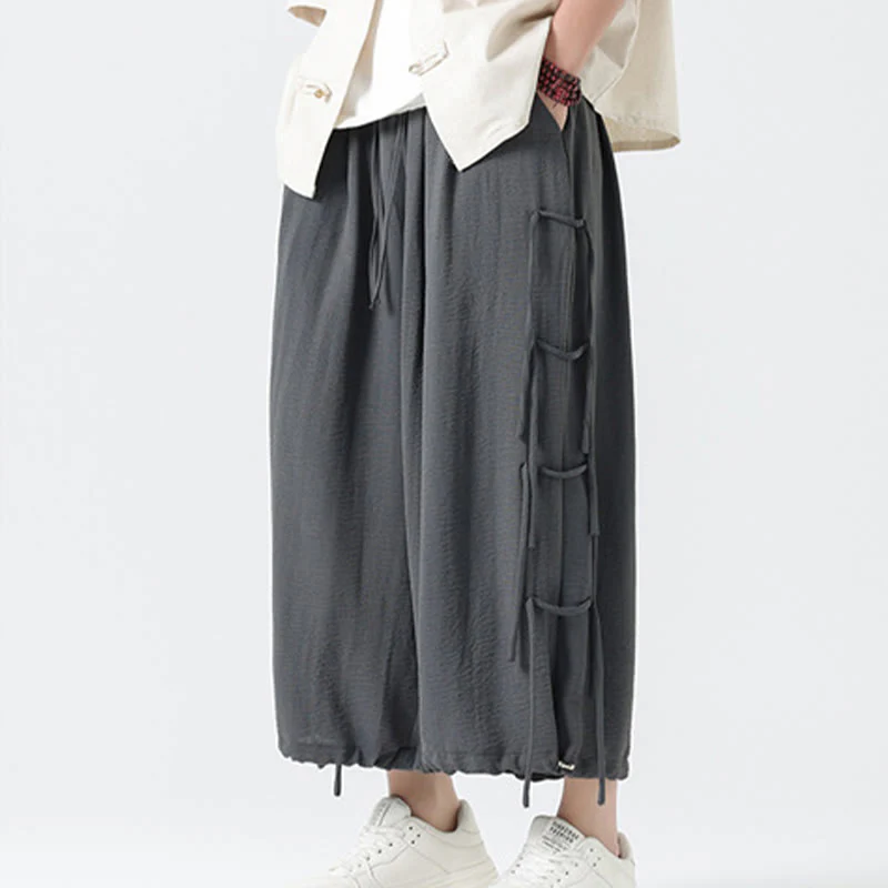 Buddha Stones Casual Loose Lanyard Design Waist Rope Men's 7-8 Length Spandex Pants With Pockets