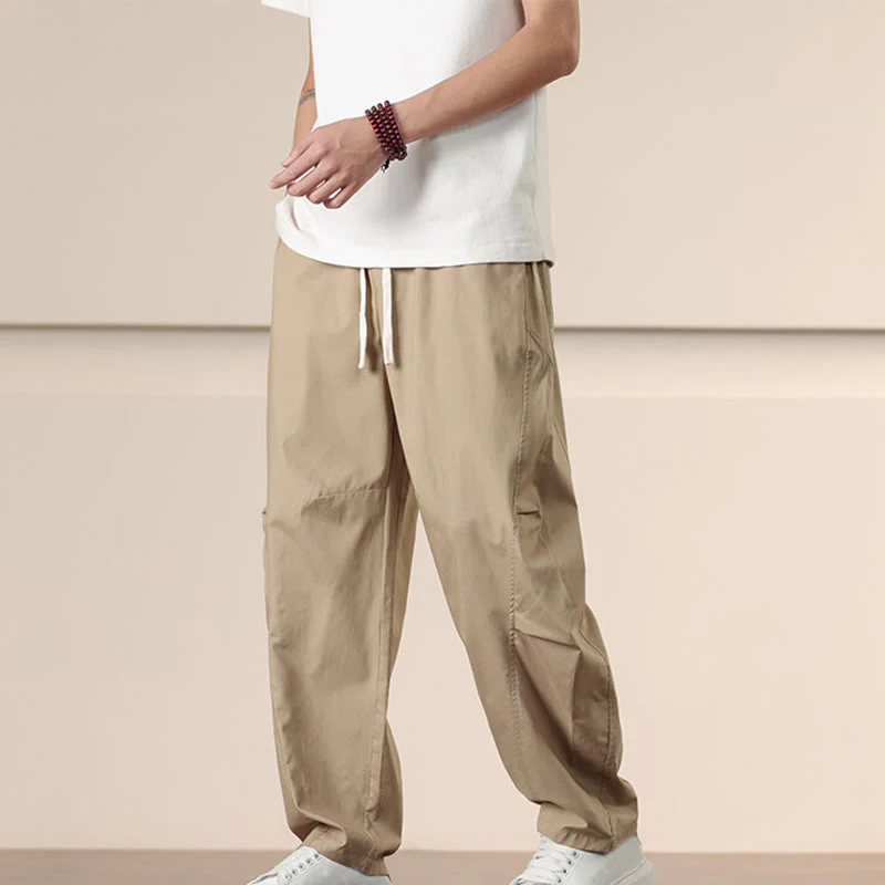Buddha Stones Casual Vintage Solid Color Drawstring Men's Cargo Pants With Pockets