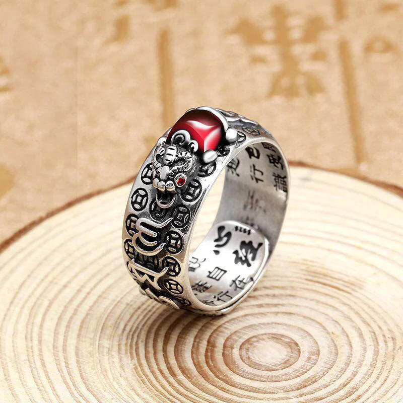 Buddha Stones Genstone PiXiu Feng Shui Frog Vajra Dorje Heart Sutra Wealth Adjustable Ring