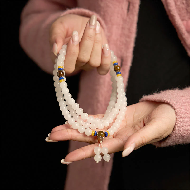 Buddha Stones 108 Mala Beads Natural Quartzite Wealth Luck Bracelet