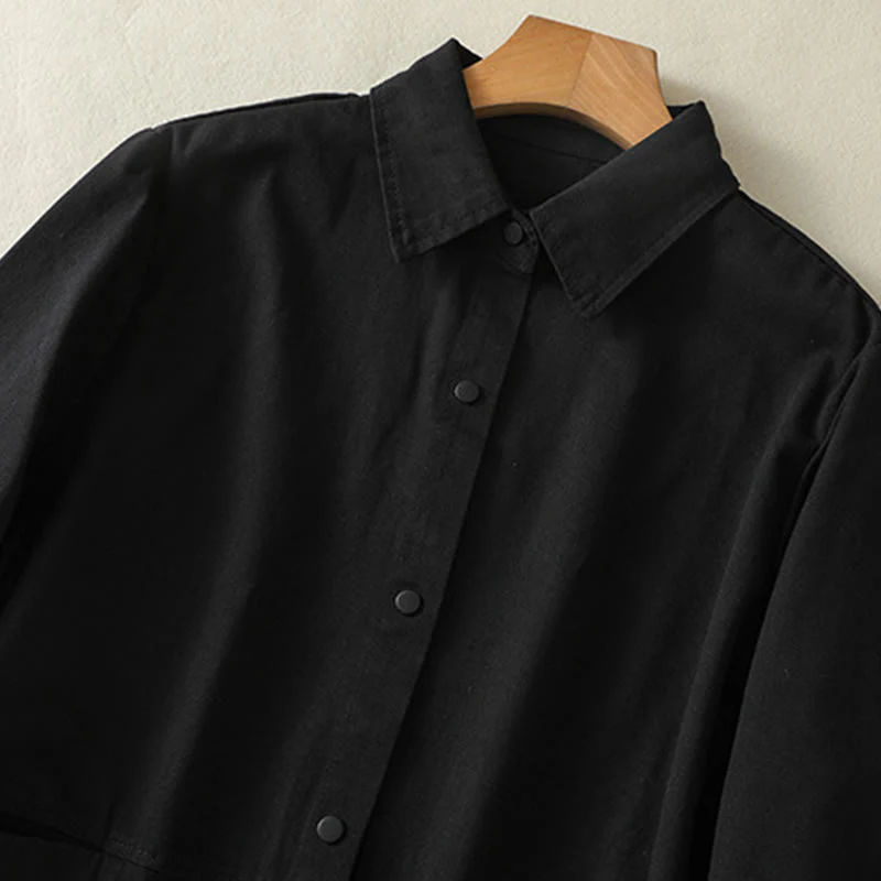 Buddha Stones Plain Button Design Stand Collar Women's Cotton Jacket