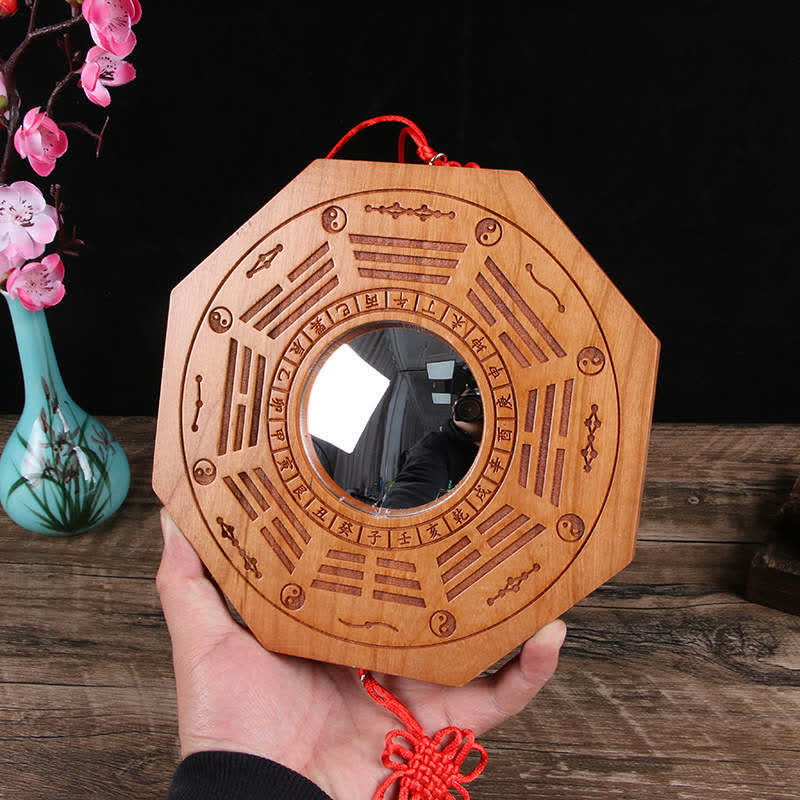 Buddha Stones Feng Shui Bagua Map Peach Wood Five-Emperor Coins Chinese Knotting Balance Energy Map Mirror