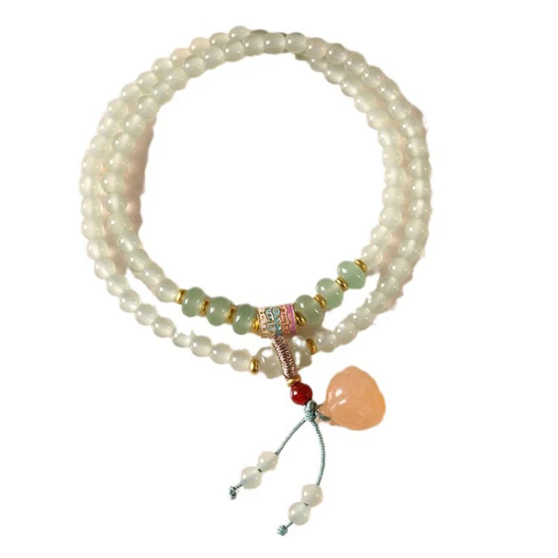 Buddha Stones Multiple Circles Natural Aventurine Glass Lotus Pods Lucky Bamboo Positivity Bracelet