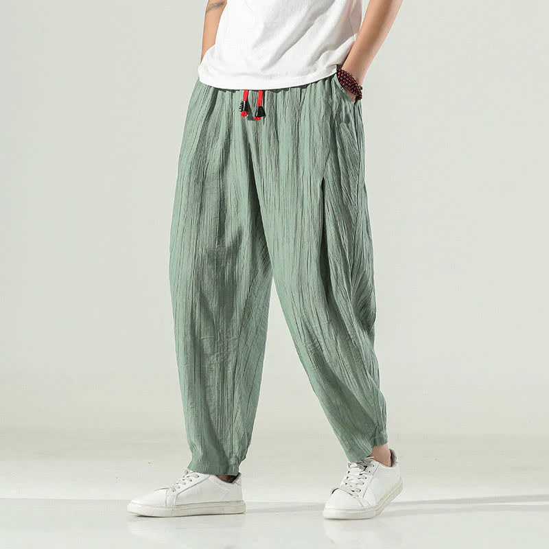 Buddha Stones Cotton Men's Drawstring Harem Pants With Pockets
