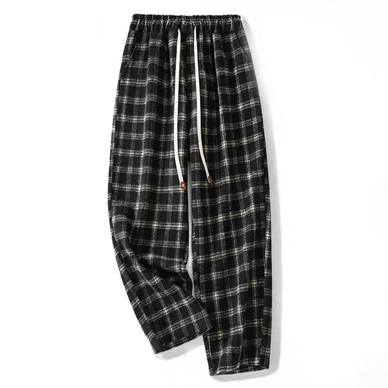 Buddha Stones Retro Plaid Pattern Women's Fleece-Lined Harem Cotton Pants With Pockets