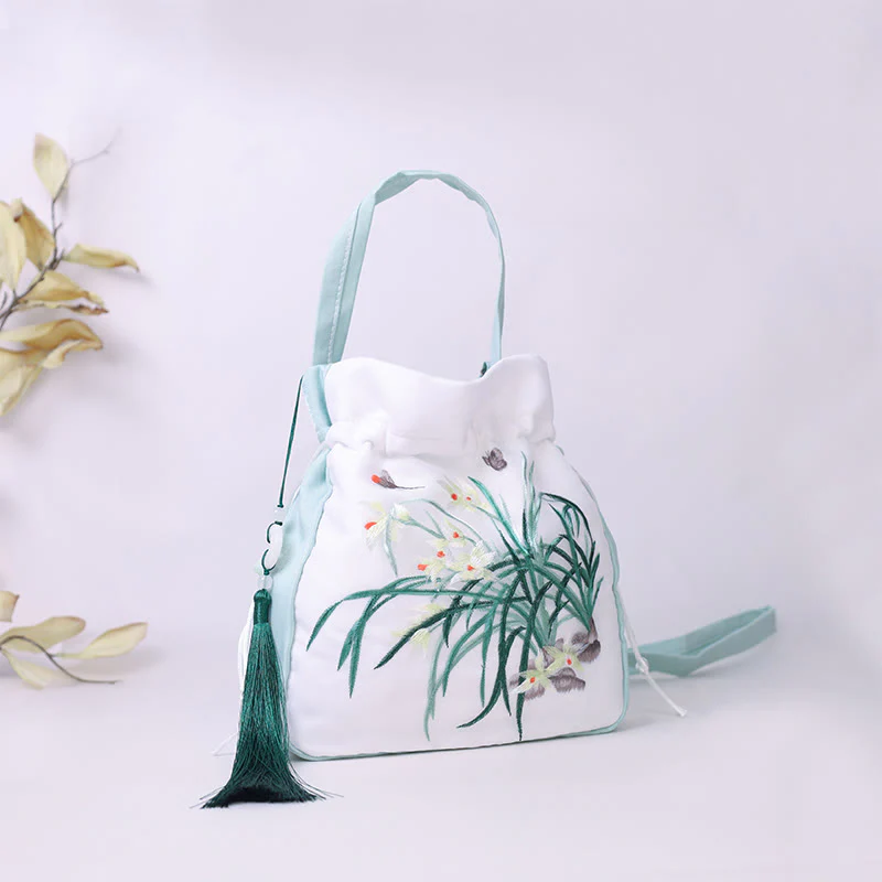 Buddha Stones Suzhou Embroidery Rabbit Lotus Epiphyllum Peony Magnolia Silk Tote Crossbody Bag Shoulder Bag Handbag