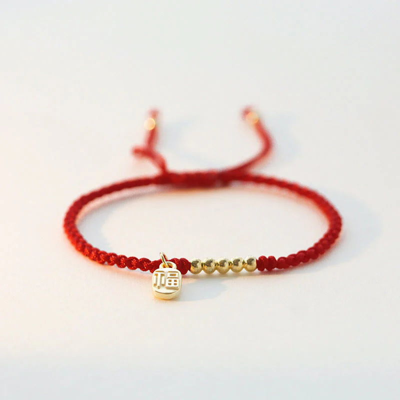 Buddha Stones Handmade Fu Character Charm Luck Fortune Rope Bracelet