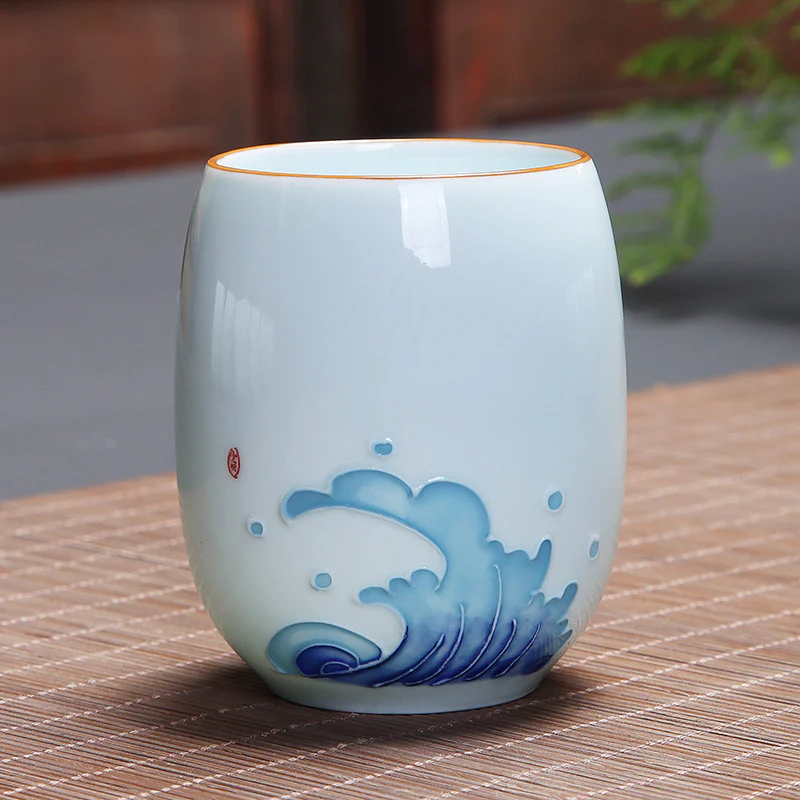 Buddha Stones Koi Fish Lotus Landscape Dandelion Peony Flower Ceramic Teacup Kung Fu Tea Cup