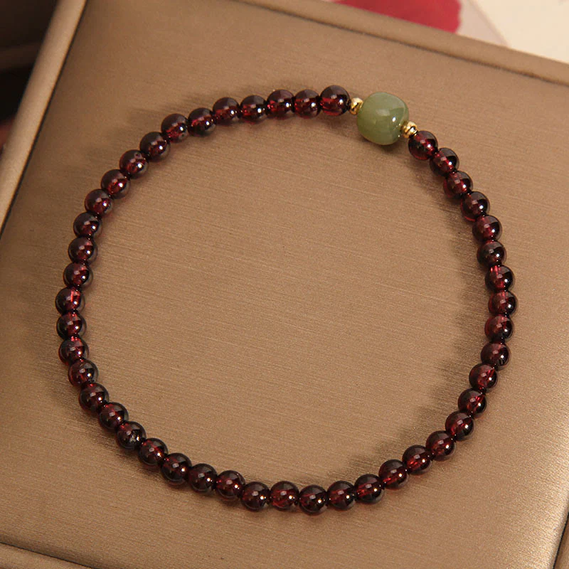 Buddha Stones Natural 3mm Ultra-thin Garnet Hetian Jade Beads Stability Bracelet