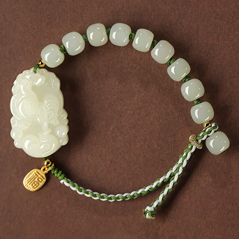 Buddha Stones 925 Sterling Silver Chinese Zodiac Hetian Jade Happiness Luck String Bracelet