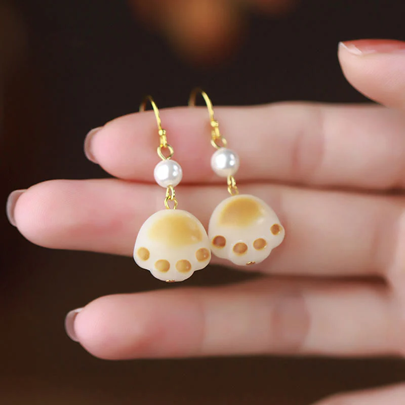 Buddha Stones Bodhi Seed Lovely Cat Paw Claw Peace Dangle Drop Earrings