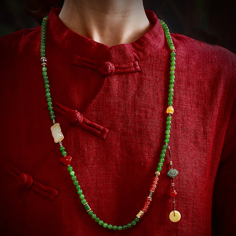 Buddha Stones 108 Mala Beads Cyan Jade Red Agate Laughing Buddha Luck Bracelet