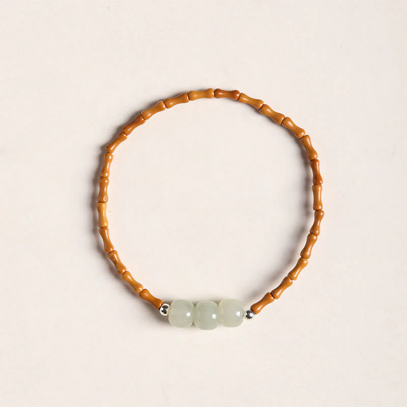 Buddha Stones Natural Olive Pit Bamboo Pattern Hetian Jade Beads Luck Bracelet