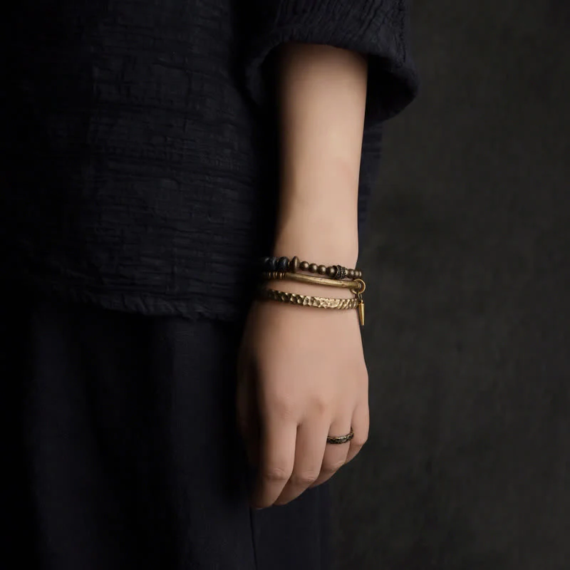 Buddha Stones Lava Rock Stone Copper Balance Cuff Bracelet Bangle