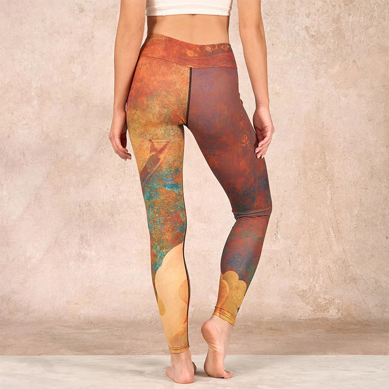 Buddha Stones Auspicious Clouds Print Lycra Fabric Fitness Leggings Women's Yoga Pants