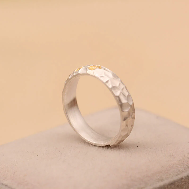 Buddha Stones Hammer Pattern Om Mani Padme Hum Copper Plated Silver Wealth Ring