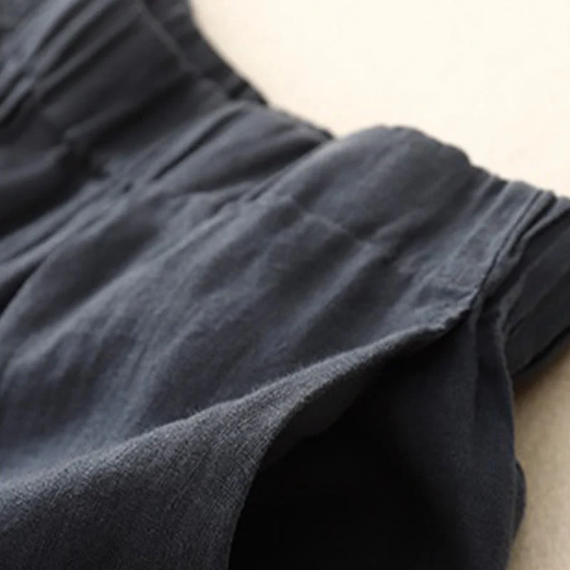 Buddha Stones Wild Plain Cotton Linen Women's Wide Leg Pants With Pockets