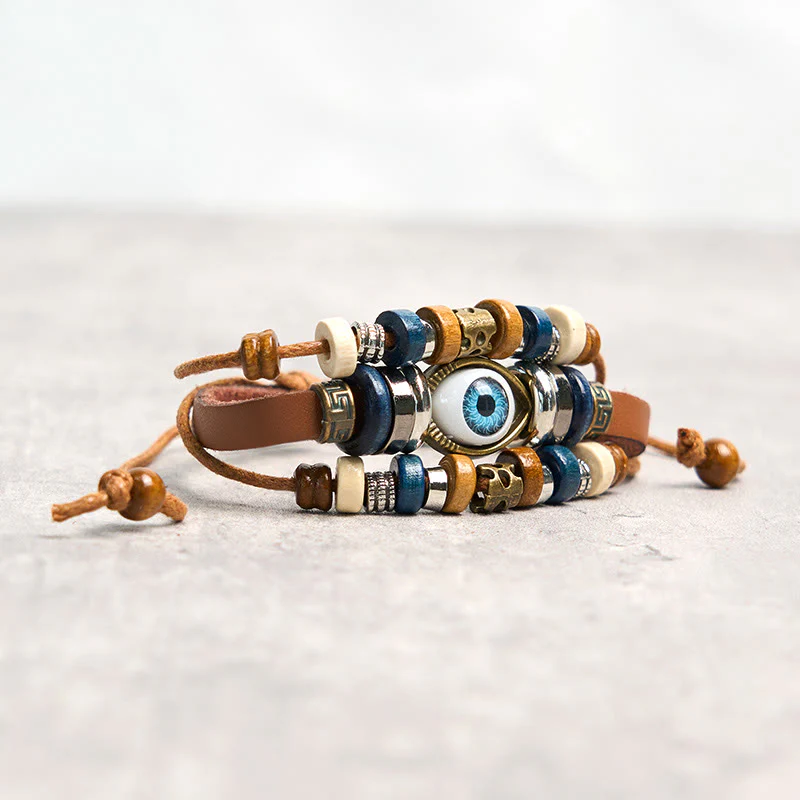 Buddha Stones Tibetan Evil Eye Leather Adjustable Protection Bracelet