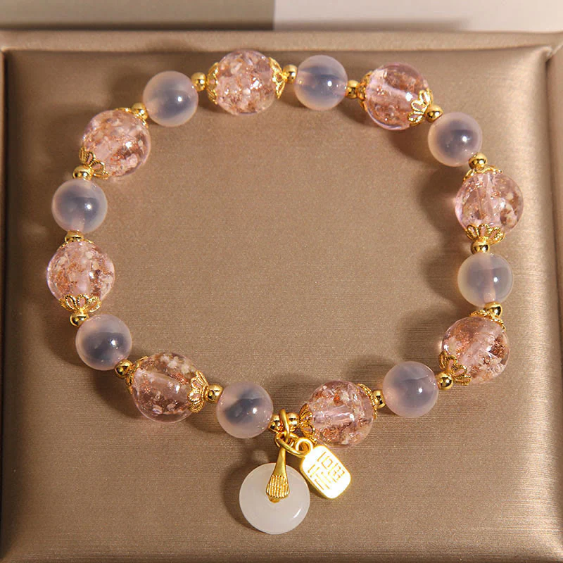 Buddha Stones Fu Character Peace Buckle Liuli Candy Agate Healing Bracelet