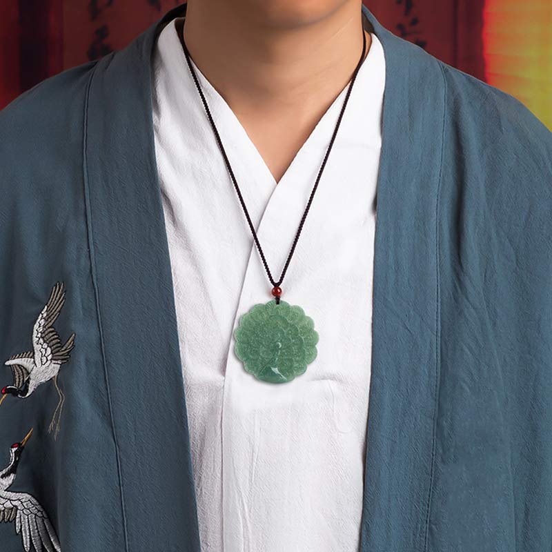 Buddha Stones Natural Jade Peacock Luck Prosperity Necklace Pendant