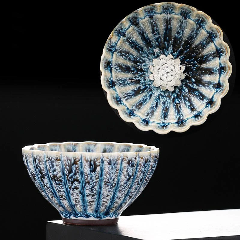 Buddha Stones Handmade Small Chinese Jianzhan Lotus Ceramic Teacup Kung Fu Tea Cup 80ml