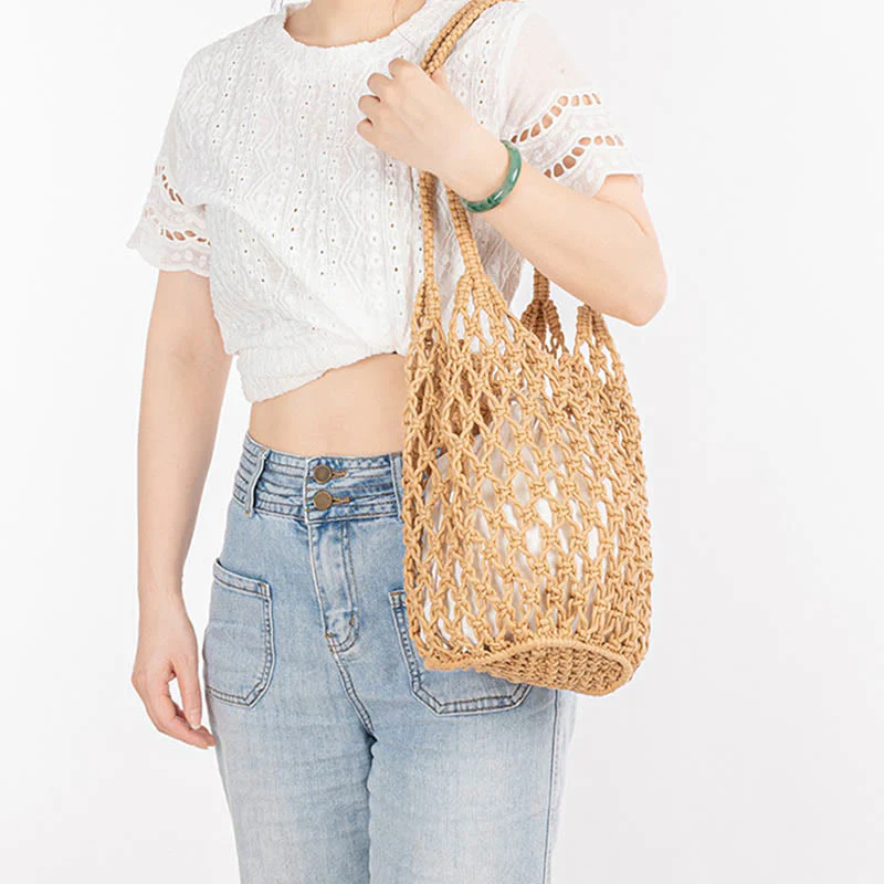 Buddha Stones Hand-woven Cotton Thread Shoulder Bag Handbags