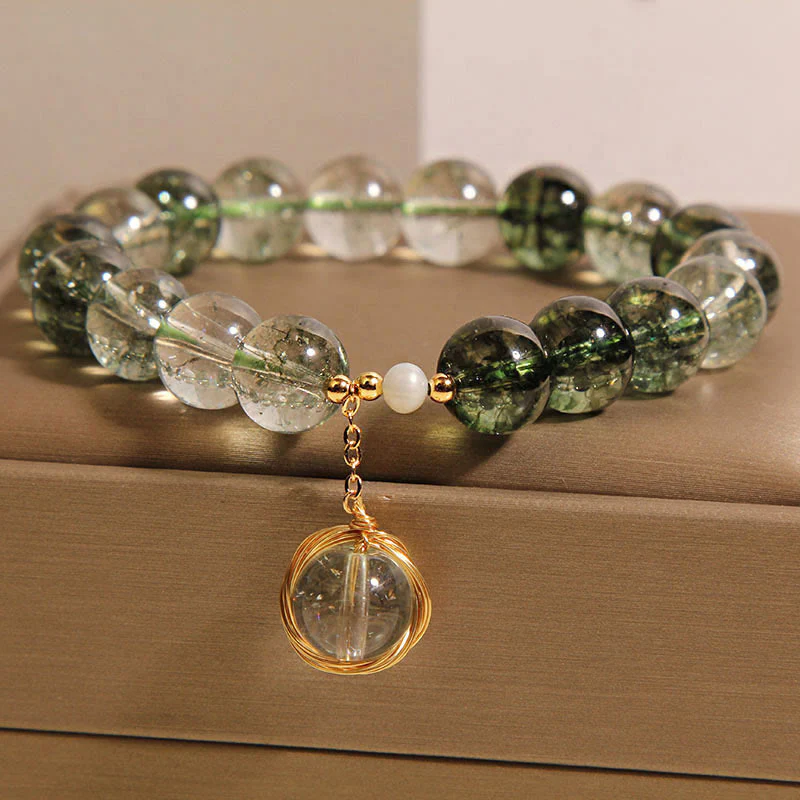 Buddha Stones Natural Green Phantom Crystal Lucky Bracelet