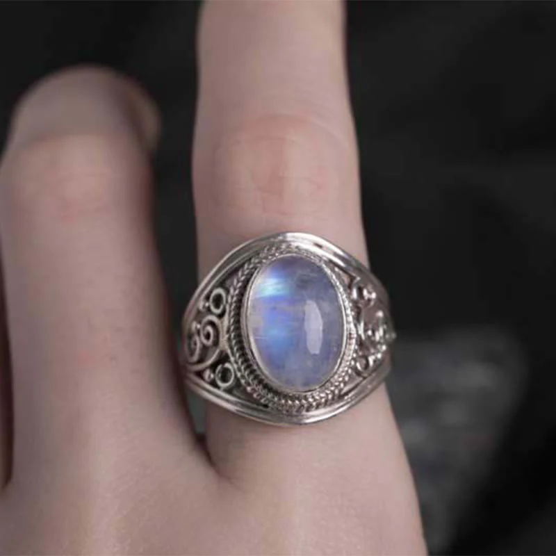 Buddha Stones 925 Sterling Silver Handmade Natural Moonstone Healing Adjustable Ring