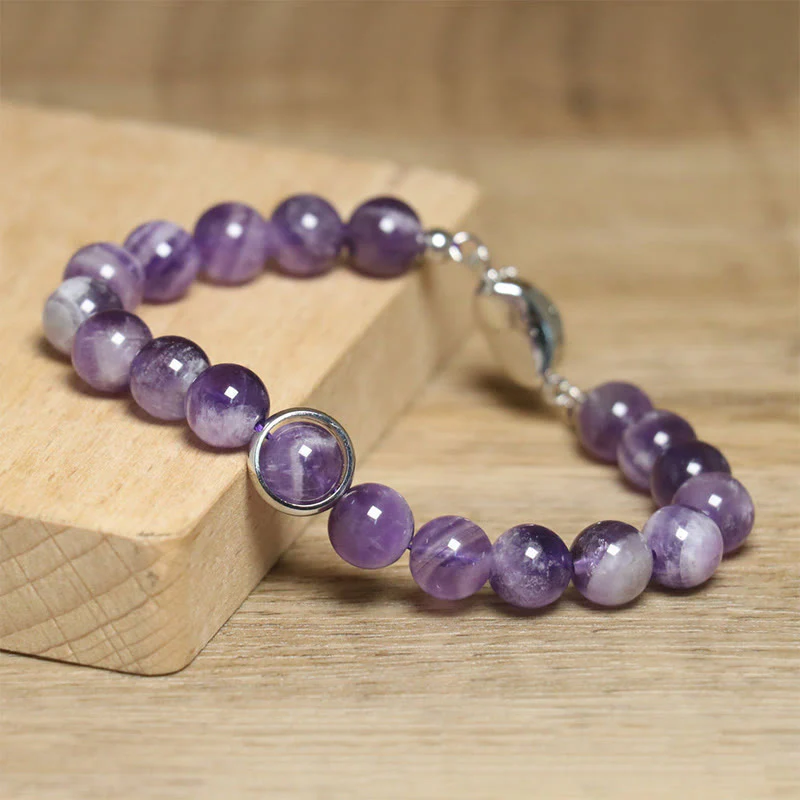 Buddha Stones Natural Amethyst Beads Balance Relieves Stress Buckle Bracelet