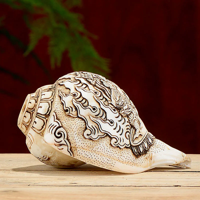 Buddha Stones Tibetan Handmade Engraved Shankha Buddha Avalokitesvara Conch Shell Wealth Decoration