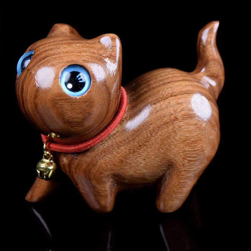 Buddha Stones Rosewood Carving Cat Warmth Home Decoration