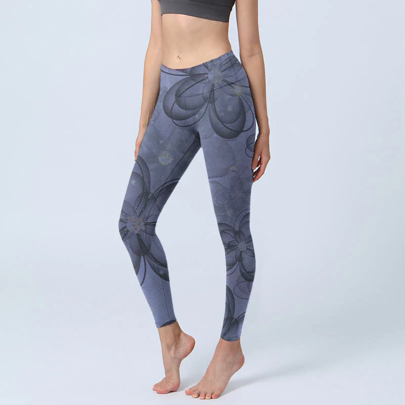 Buddha Stones Abstract Petals Pattern Print Gym Leggings Women's Yoga Pants