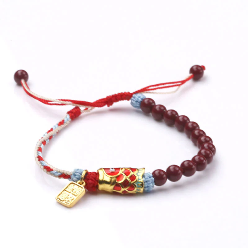 Buddha Stones Cinnabar Beads Lucky Koi Fish Blessing Bracelet